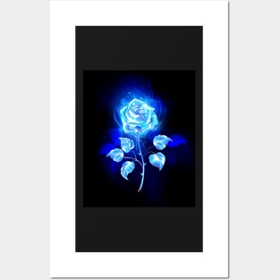 Burning blue rose Posters and Art